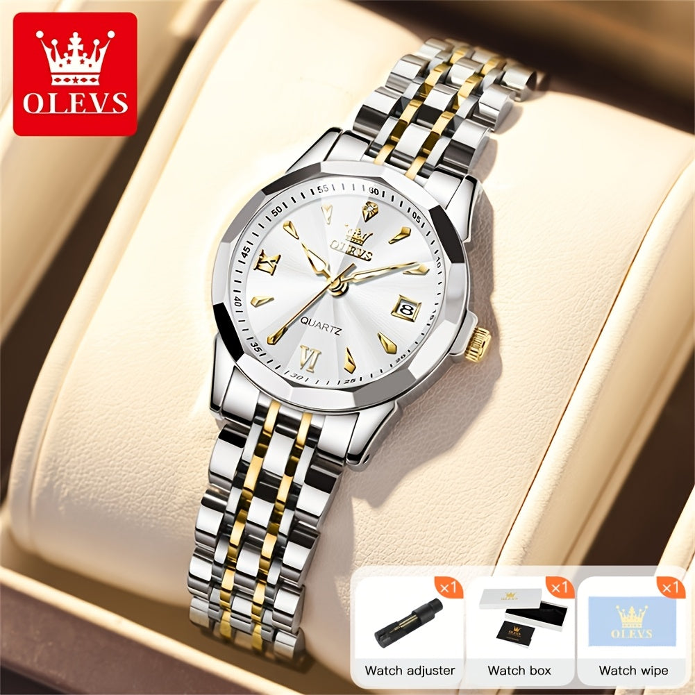 OLEVS Reloj de Pulsera Casual para Mujer Clásico Elegante con Diamantes de Imitación, Esfera Pequeña Analógica de Cuarzo, Reloj de Vestir de Lujo para Damas con Correa de Acero Inoxidable Luminosa con Calendario y Fecha, Regalos de Navidad para Ella Reloj