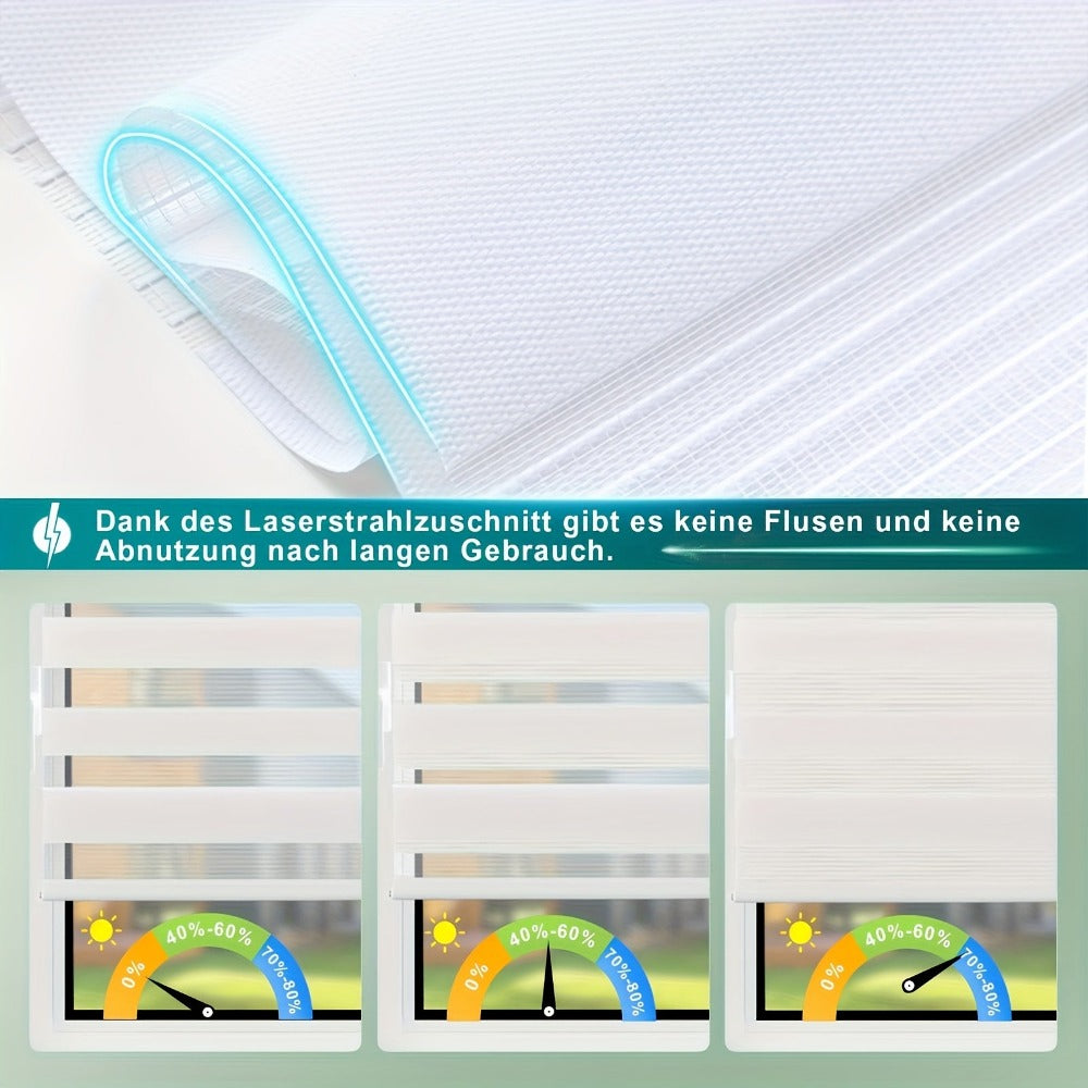 Persiana de doble rodillo sin taladro con abrazadera, longitud de 220 cm - Persianas duet modernas translúcidas y oscuras con soportes, persianas de poliéster con cordón 100% para ventanas y puertas de dormitorios, fácil instalación y control de la luz, o