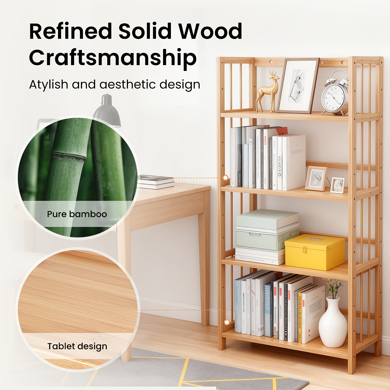 Estantería de Bambú de Gran Capacidad, Duradera, Fácil de Limpiar, Solución de Almacenamiento Multifuncional, Ideal para Hogar, Cocina, Dormitorio y Sala de Estar, Ahorra Espacio, Fácil Acceso, Estantería Práctica, Estantería de Pie