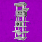Árbol para Gatos de Interior, Torre Alta de 210 cm con Múltiples Niveles, Casa para Gatos, 8 Postes Rascadores, Hamaca y 4 Pompones