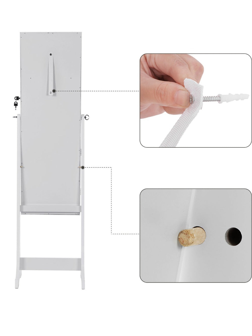 SONGMICS Espejo Joyero 41x151x36.5cm, Armario Joyero, con LED, Armario de Pie con Espejo para Joyas, de Madera, Cerradura, Iluminacin