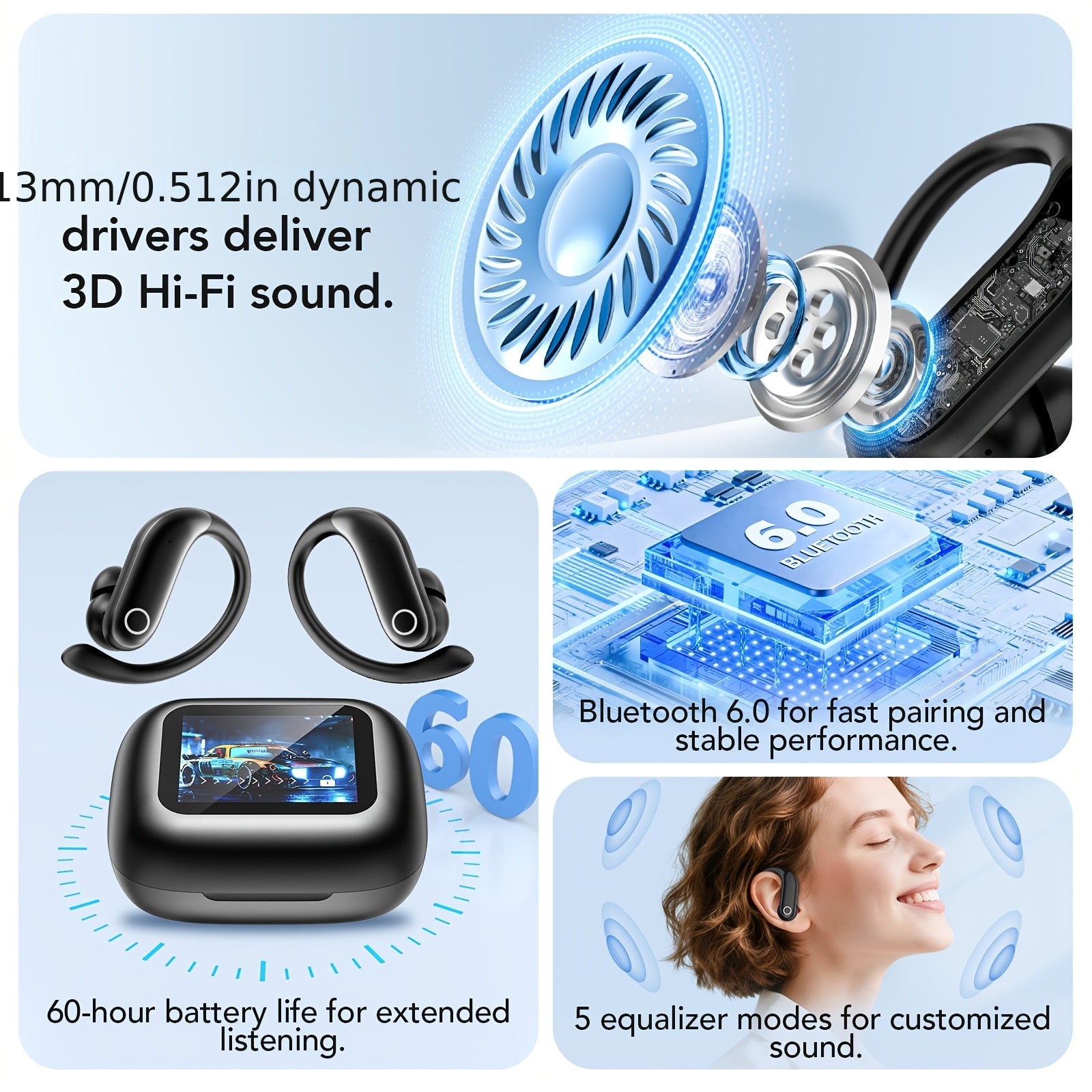 Auriculares Bluetooth | Auriculares inalámbricos de traducción HTC NE61 AI con traductor en tiempo real aptos para 135 idiomas, auriculares