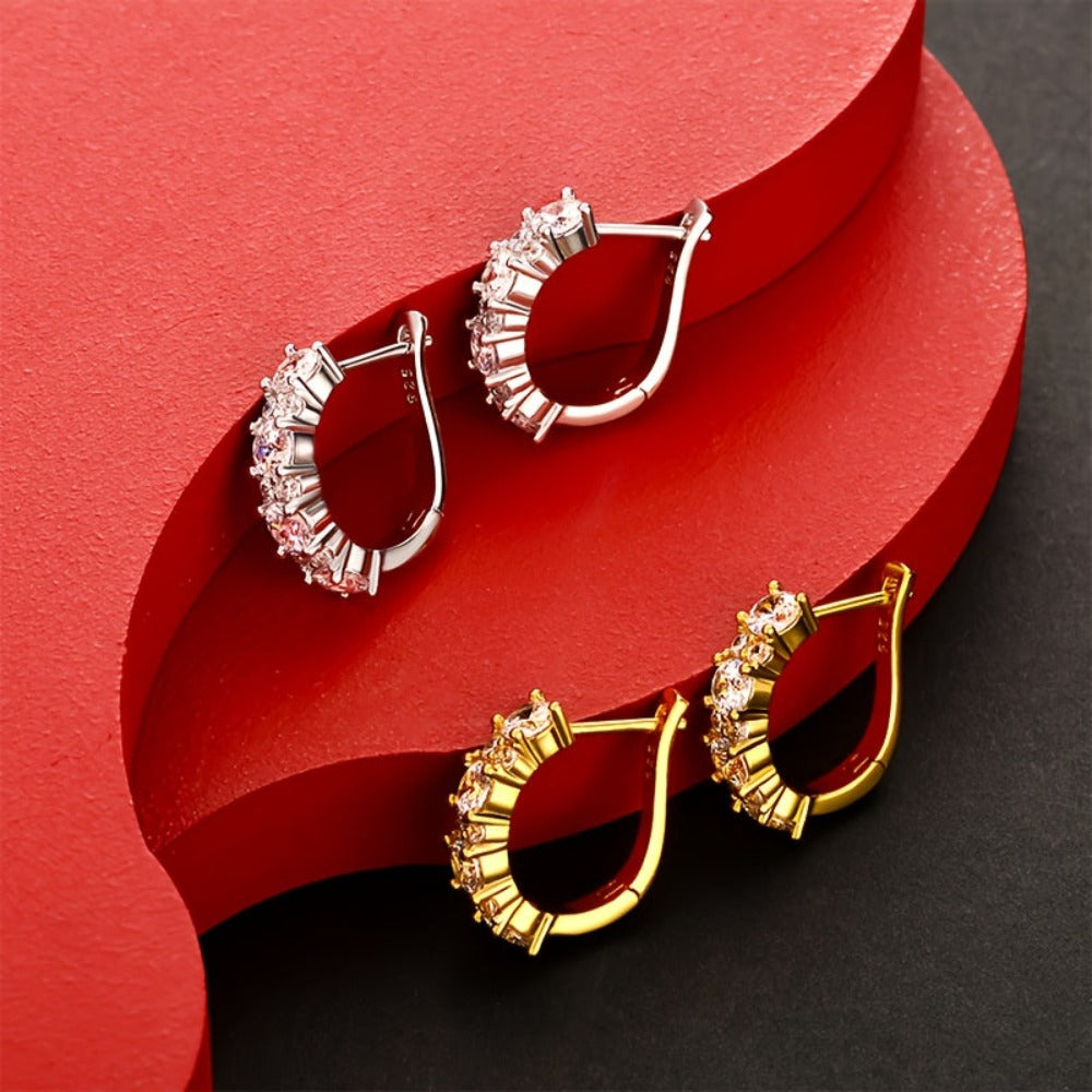 Un par de aretes de aro de plata de ley 925 para mujer, peso total del producto (1.2g) para incrustaciones de circonita, peso total del producto (6.14g) para estilo dorado, peso total del producto (5.15g) para estilo plateado. Regalos perfectos para mujer