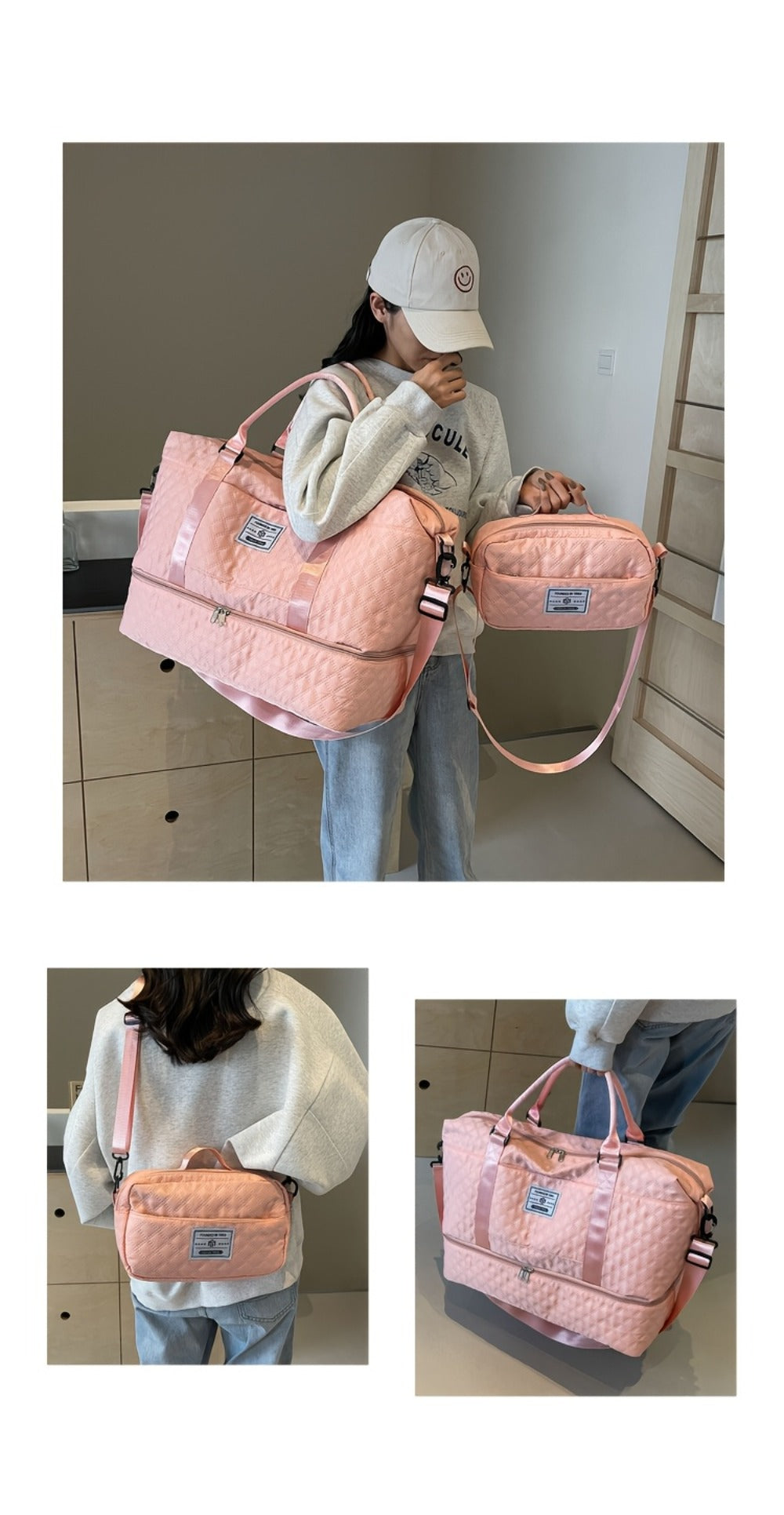 Set de Bolso Duffel de Viaje, Bolso de Fin de Semana para Mujer con Bolso de Hombro, Bolso de Mano de Noche con Compartimento para Zapatos, Bolso de Gimnasio para Yoga con Bolsa para Zapatos con Bolsillo Húmedo, Bolso de Hospital para el Trabajo de Parto