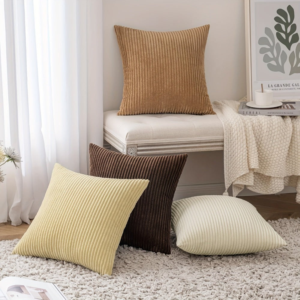 4 Pack Fundas de Cojín Decorativas de Rayas Suaves, Estilo Bohemio en Pana, Fundas Cuadradas de Pana, Cómodas y Modernas para Sofá, Sala, Dormitorio, Decoración Rústica, Relleno No Incluido