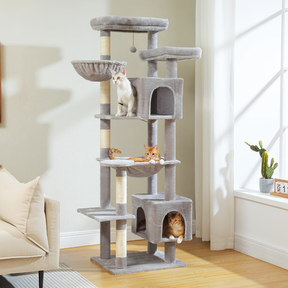 Pawz Road 175Cm Árbol para Gatos Altos para Gatos Grandes de Interior, Torre Grande para Gatos Adultos con Hamaca Súper Grande, Torre para Gatos con Postes para Rascar, Casa Tipo Condominio y Plataforma Superior Grande