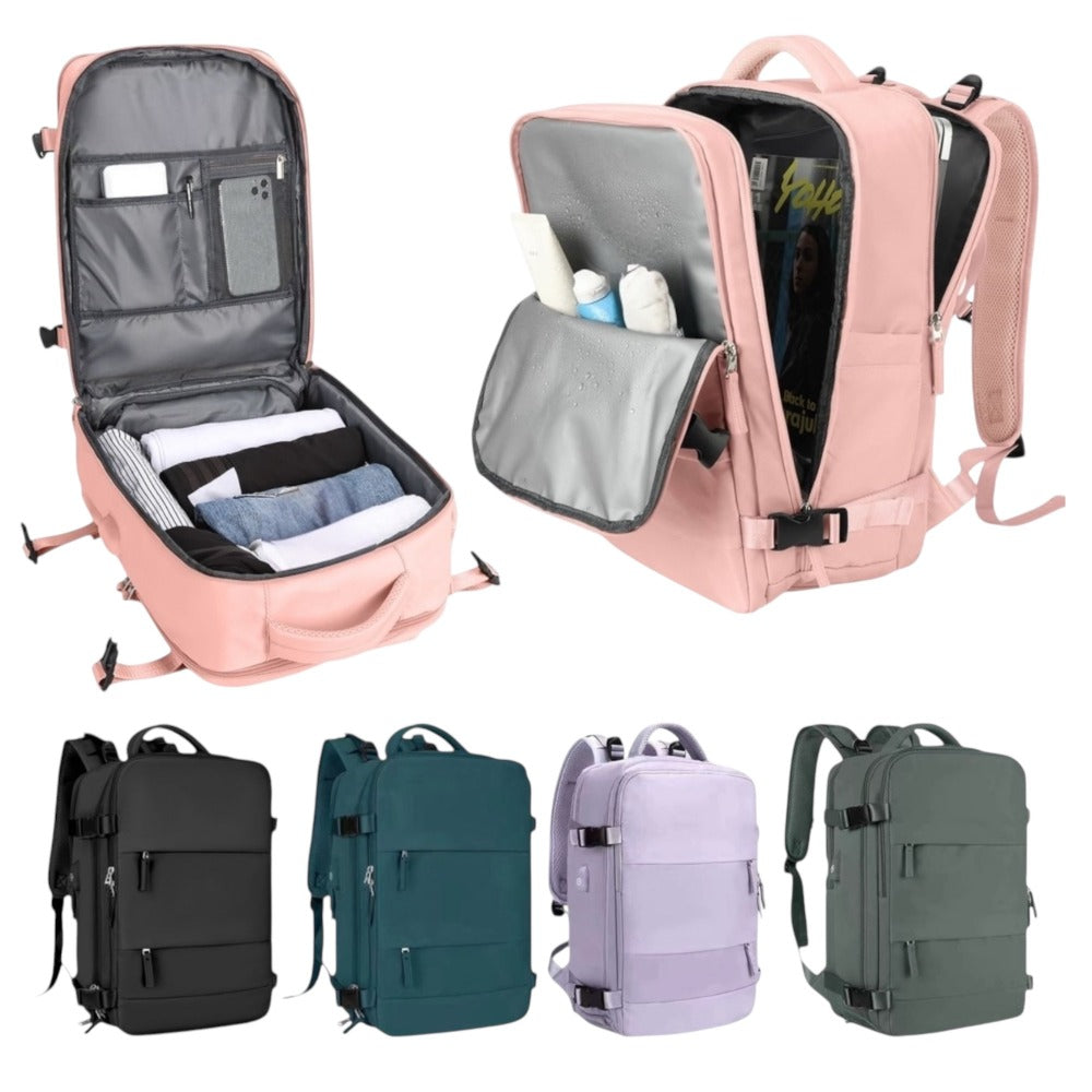 Mochila de Viaje para Cabina de Avion 45x30x20 para Vuelo Barato Equipaje de Mano y Espaciosa con Compartimento para Zapatos y Mochila Antirrobo Multifuncional para Viajes 2210.