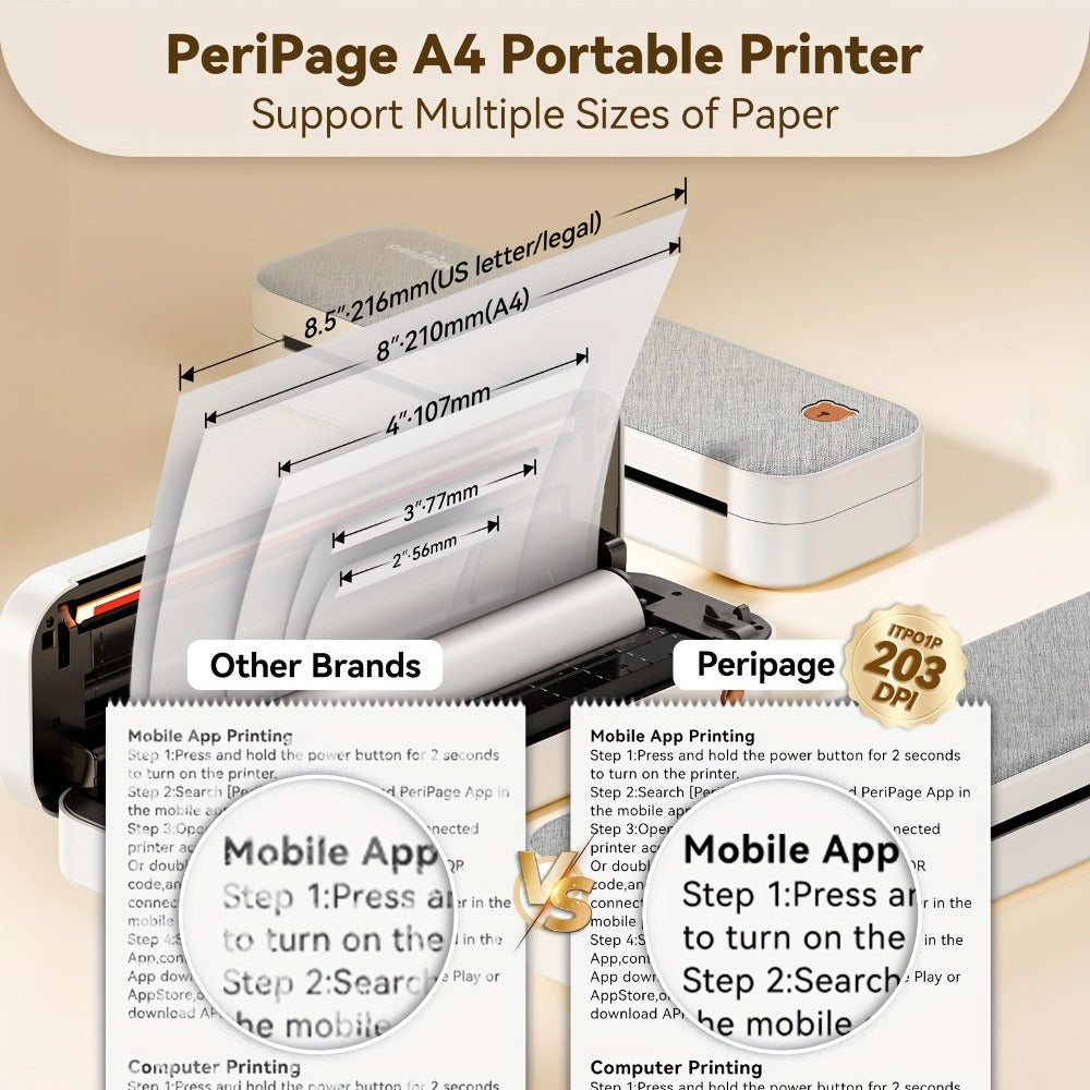 La impresora sin tinta Peripage A40 es una impresora portátil y una impresora de tatuajes que admite papel de carta americana de 8.26 pulgadas x 11.69 pulgadas. Es una impresora de viaje móvil inalámbrica y sin tinta compatible con sistemas Android e iOS.