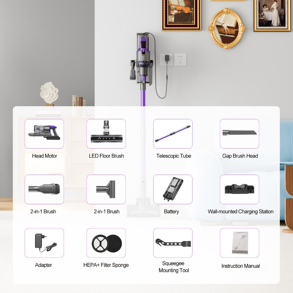 Aspiradora inalámbrica Yanhama/ 78000PA/ Aspiradora inalámbrica 8 en 1/ con cepillo antienredos/ 70 minutos de autonomía/ Aspiradora inalámbrica con pantalla LED/ Aspiradora de mano para pelo de mascotas, suelos duros, alfombras, limpieza de primavera del