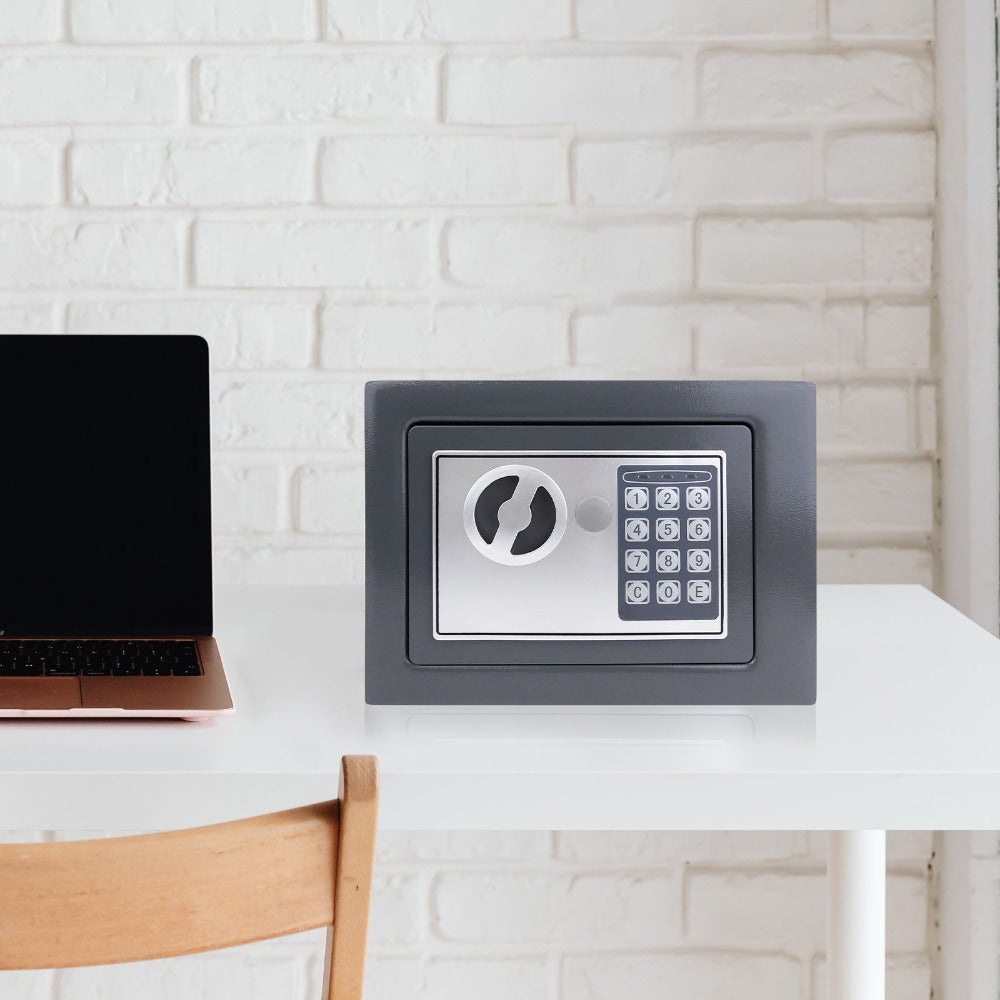 Caja Fuerte Electrónica Digital de Seguridad con Cerradura de Contraseña y Llave, Caja de Depósito de Dinero en Efectivo, Acero Resistente con 2 Llaves para Oficina, Hogar, Hotel, Montaje en Pared o Suelo