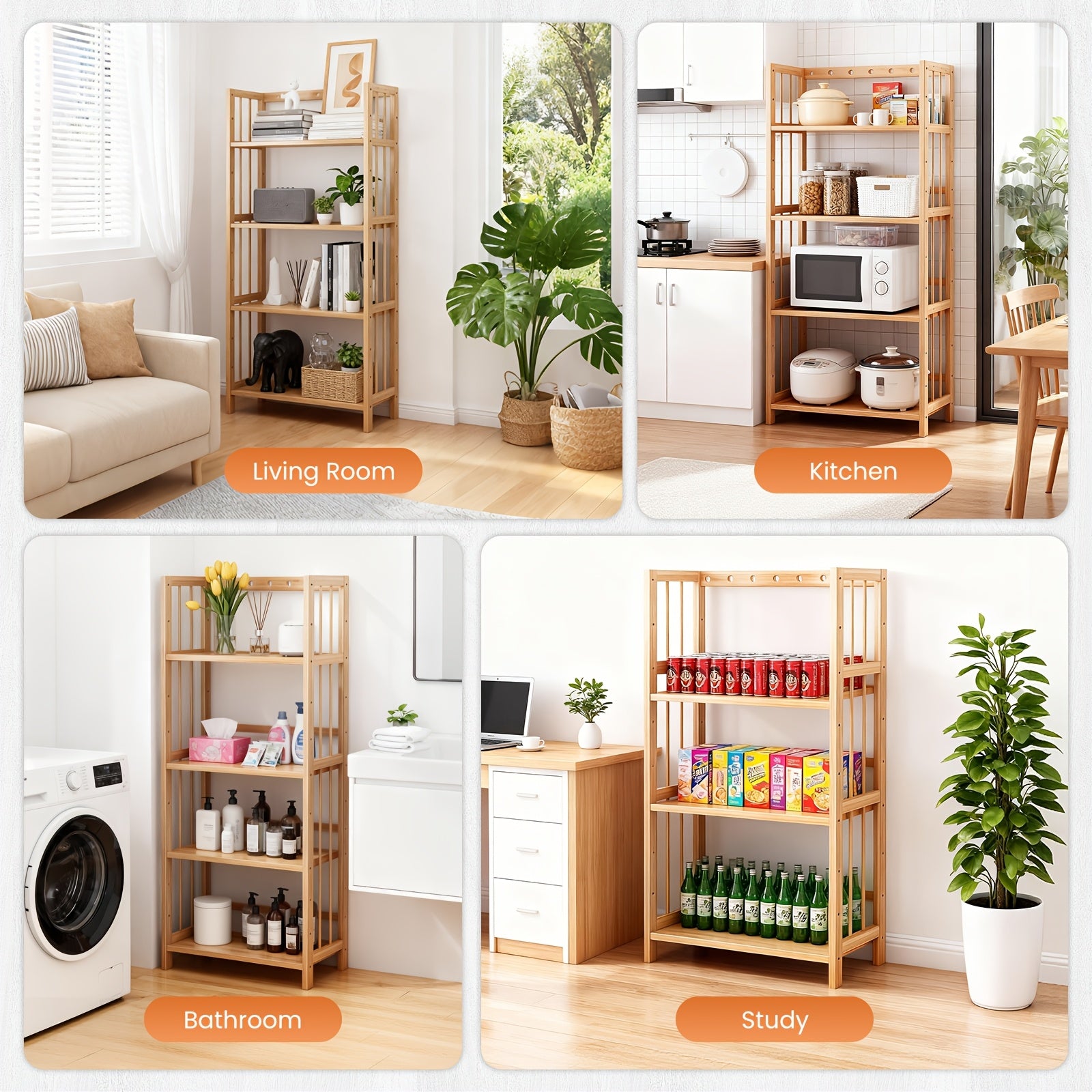 Estantería de almacenamiento para orden en hogar, baño y cocina | 4 niveles