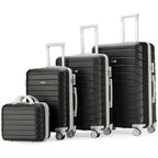 PROVITERA Conjunto de 4 maletas rígidas de ABS con estuche de belleza, maleta con asa telescópica y ruedas fáciles de rodar, carrito con cerradura y candado de código, equipaje de mano con diseño moderno ultra resistente