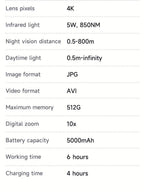 Binoculares de visión nocturna 4K HD, gafas de visión nocturna con pantalla de 3 pulgadas y linterna, adecuadas para la caza al aire libre en la oscuridad, seguridad para acampar, observación de la vida silvestre, zoom digital 10X, batería incorporada de