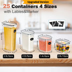 Tarros de Almacenamiento Sellados con Tapas - Juego de 25 Piezas, Contenedores de Cocina, Ideales para Organizar Cocina/Armario/Caravana/Despensa, Perfectos para Almacenar Espaguetis, Harina, Granos y Alimentos Secos, Esencial para el Hogar, Alta Calidad,