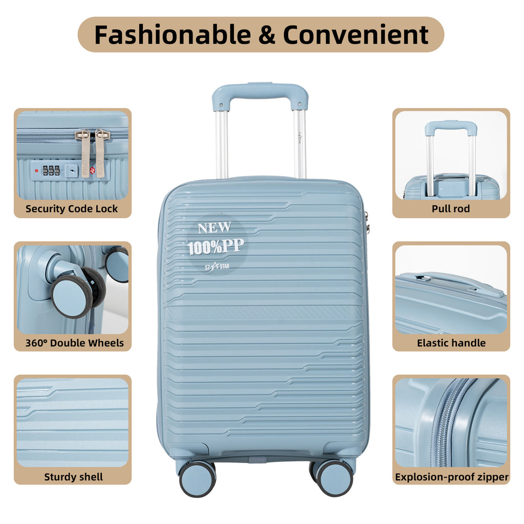 Maleta de Cabina PP de 18 Pulgadas con TSA, Ruedas Giratorias 360° y Mango Elástico - Resistente a la Presión para Viajes, 6 Colores (///) - Apto para Avión