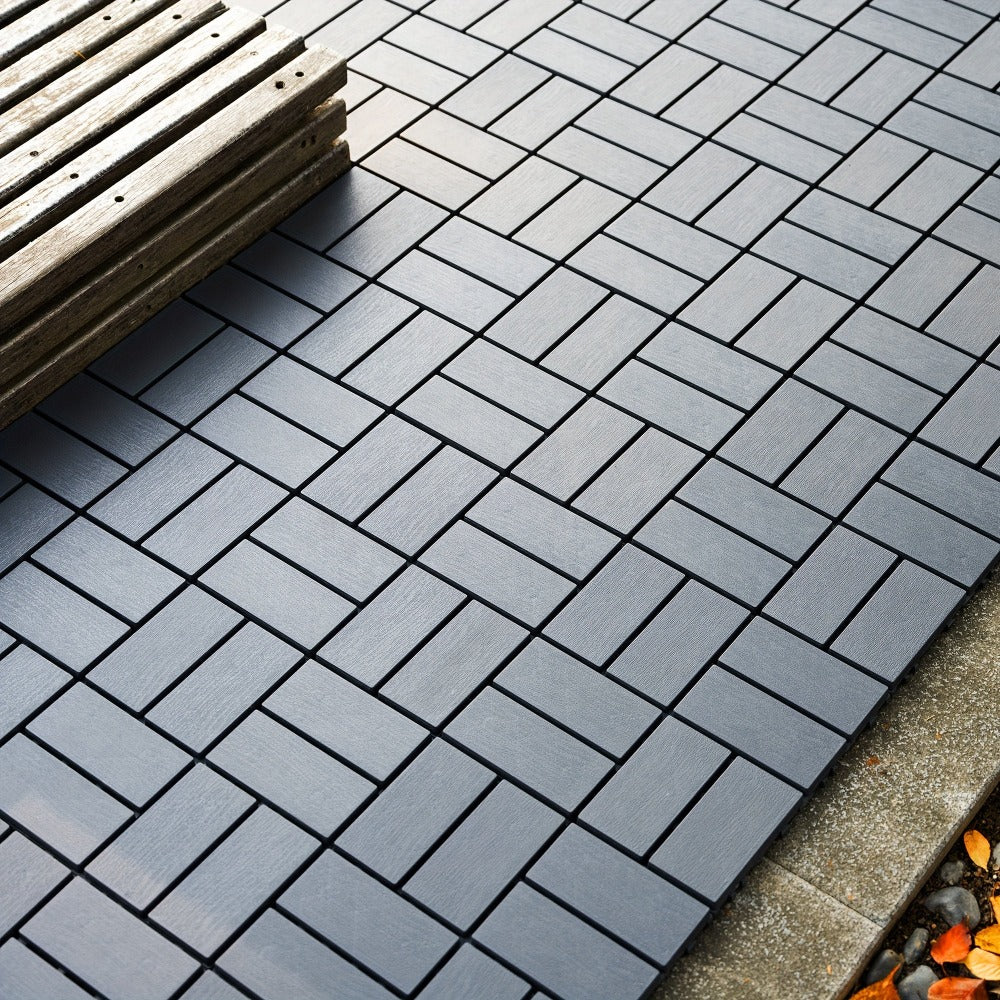 Paquete de 27/44 baldosas de plástico entrelazadas para terraza, adecuadas para piscina, balcón, patio trasero, porche, pavimentos impermeables para patio exterior con sistema de enclavamiento, instalación a presión, baldosas para terraza de bajo mantenim