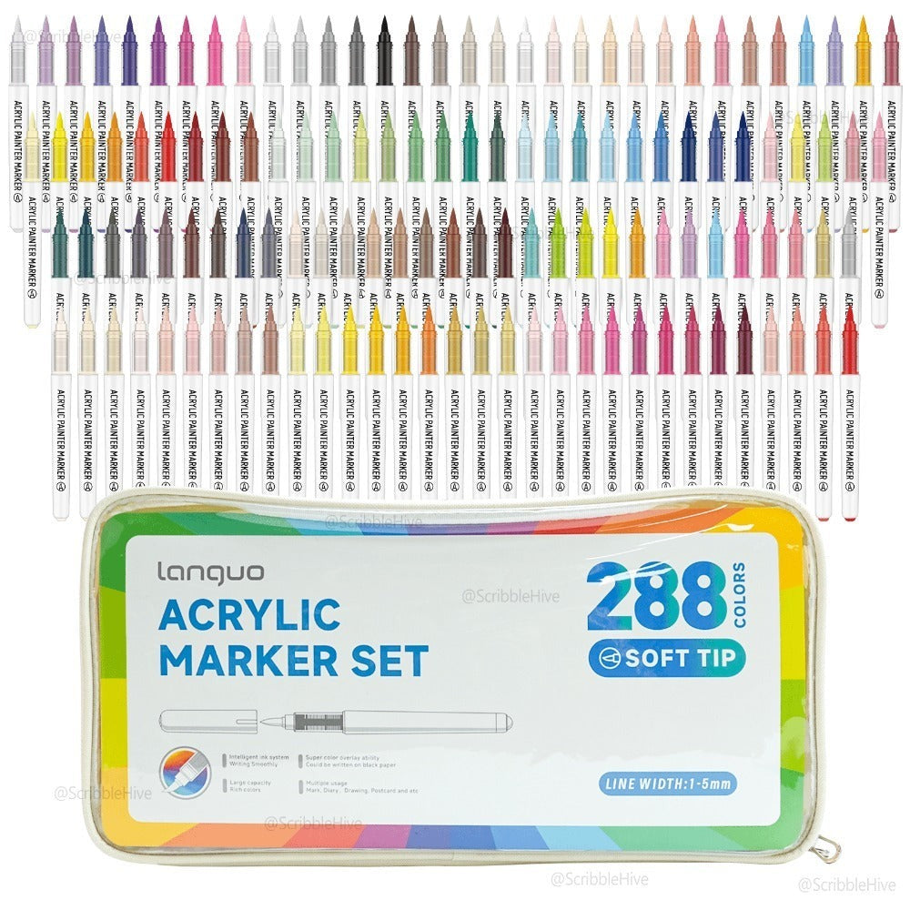 LANGUO 288 Colores Pintura Acrílica Líquida Directa con Pincel Marcador para Pintar Cerámica, Vidrio, DIY, Arte, Suministros Escolares, Papelería