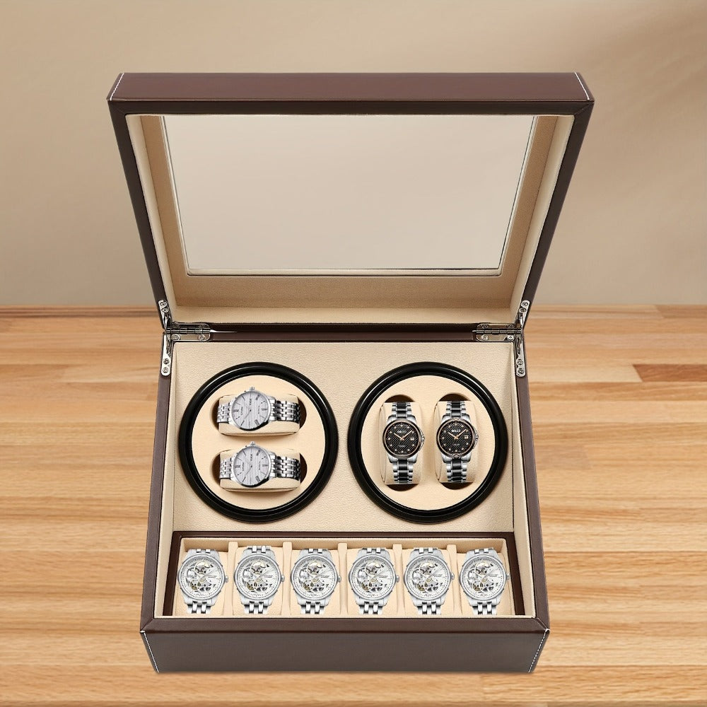 Caja de almacenamiento para relojes marrón, estuche para 4+6 relojes de hogar, decoración del hogar