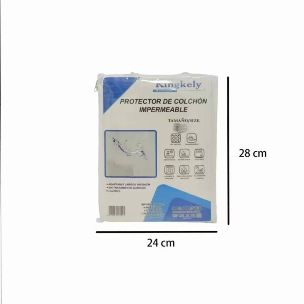 Protector de colchón impermeable, 100% poliéster, apto para camas de 90/105/135/150, lavable a máquina, color blanco.