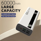 Un cargador portátil de 60000 mAh con capacidades de carga rápida, que cuenta con una pantalla digital inteligente, fabricado con tecnología de polímero de litio, ofrece una alta capacidad para cargar varios dispositivos al mismo tiempo, perfecto como reg
