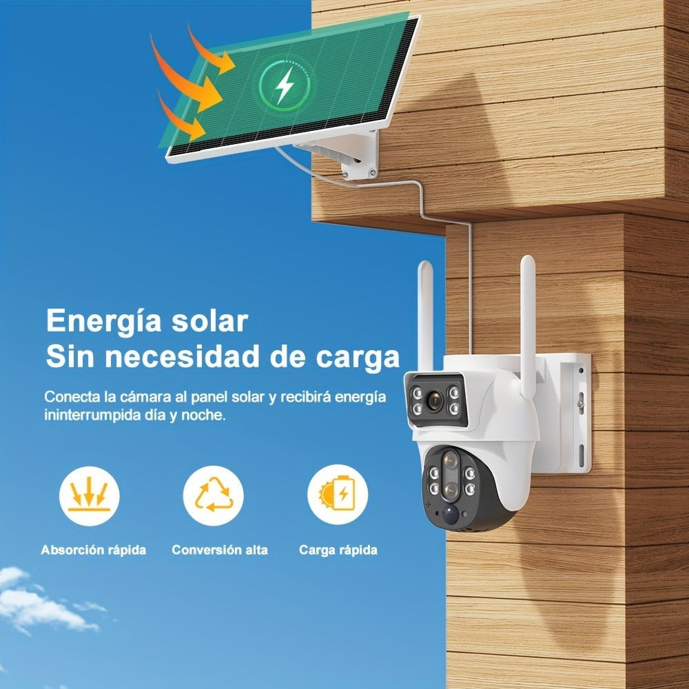 Cámara de Seguridad Exterior con Energía Solar, Tarjeta SIM y 4G LTE - Lente Dual HD 8MP, Zoom 10x, Detección de Movimiento/Humanos, Comunicación Bidireccional, Visión Nocturna a Color, para Vigilancia en el Hogar (No)