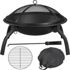 Costoffs Fogón de fuego con protector de chispas y gancho para olla, hoguera y cesta de fuego para exterior