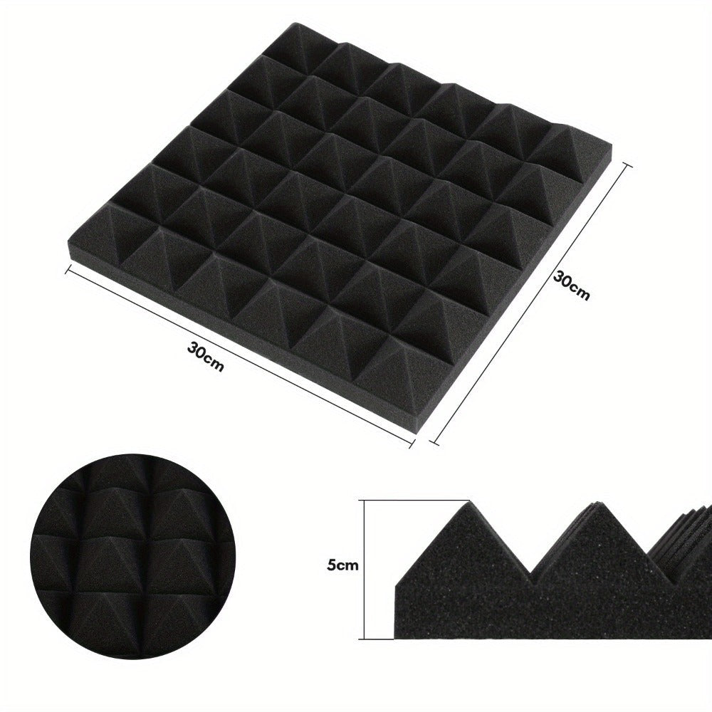 48 piezas de paneles acústicos autoadhesivos, 30X30X5 cm, pared insonorizada, insonorización para estudio de grabación, espuma acústica, paneles de espuma insonorizados para pared, negro