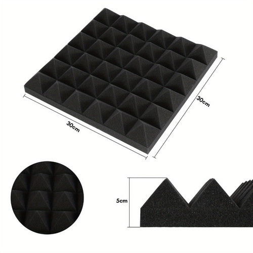 48 piezas de paneles acústicos autoadhesivos, 30X30X5 cm, pared insonorizada, insonorización para estudio de grabación, espuma acústica, paneles de espuma insonorizados para pared, negro