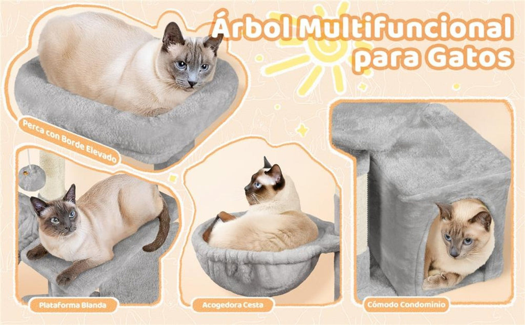 Costoffs Árbol de Gato con Plataforma de Altura de 87 Cm Árbol de Escalada con Cueva Cesta Postes de Sisal