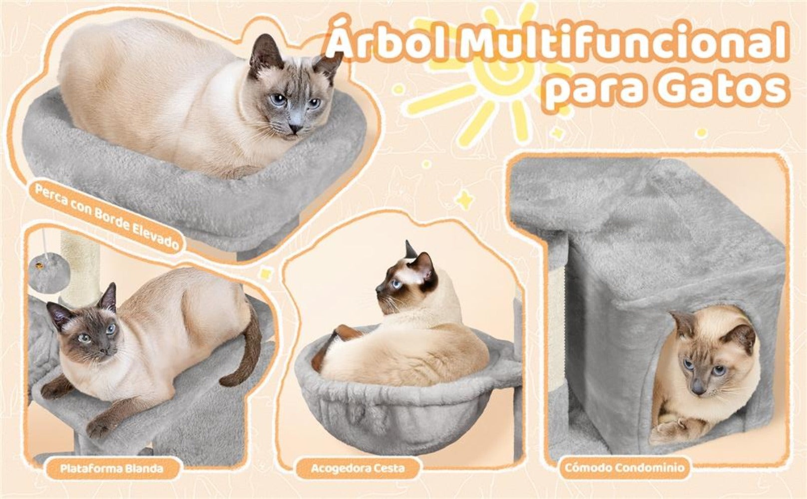 Costoffs Árbol de Gato con Plataforma de Altura de 87 Cm Árbol de Escalada con Cueva Cesta Postes de Sisal