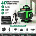 1 Juego de Nivel Láser de 16 Líneas con Nivelación Automática de 360°, Herramienta de Nivel Láser de Línea Cruzada Verde 4X360° para Construcción y Colgar Cuadros, Nivel Láser 4D con 2 Baterías Recargables