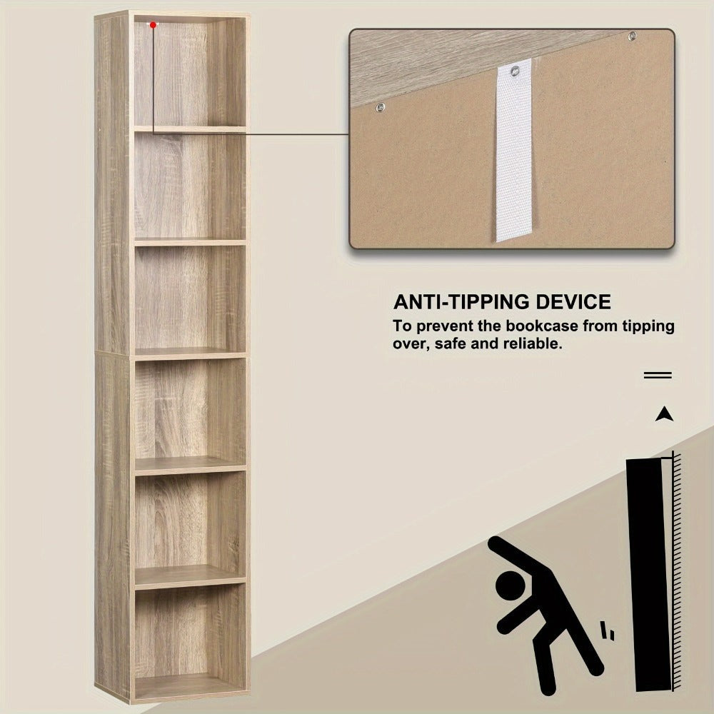 1pc Estantería con 6 Compartimentos, Estantería Cúbica Independiente, Estantería Vertical, Estante de Oficina, Estante de Almacenamiento, Estante para Archivos, Hecho de Material de Madera, 30x158,5x24 cm (Ancho x Alto x Grosor)