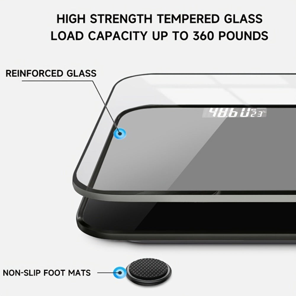 Báscula Inteligente para Peso Corporal, Báscula de Baño de Alta Precisión - Capacidad de 181.44 KG, Tecnología Step-On, Pantalla LCD - Alternación Entre Tres Unidades (St/Lb/Kg) - Plataforma Grande de 25.4cm (Sin Batería)