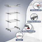 Tendedero de ropa, 4 Niveles Tendederos Plegables Vertical con Ruedas Amplio Espacio de Secado Tendederos, Acero Inoxidable Tendal para Exterior y Interiores
