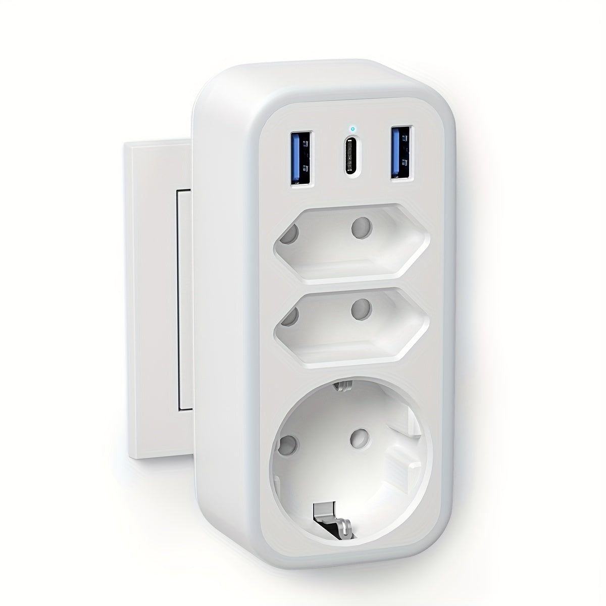 2 unidades de enchufe USB, adaptador de enchufe, multi enchufe 6 en 1 con 3 salidas, 2 cargadores USB, 1 puerto tipo C, compatible con teléfonos celulares, computadoras portátiles, para electrodomésticos, multi enchufe para el hogar, viajes y oficina