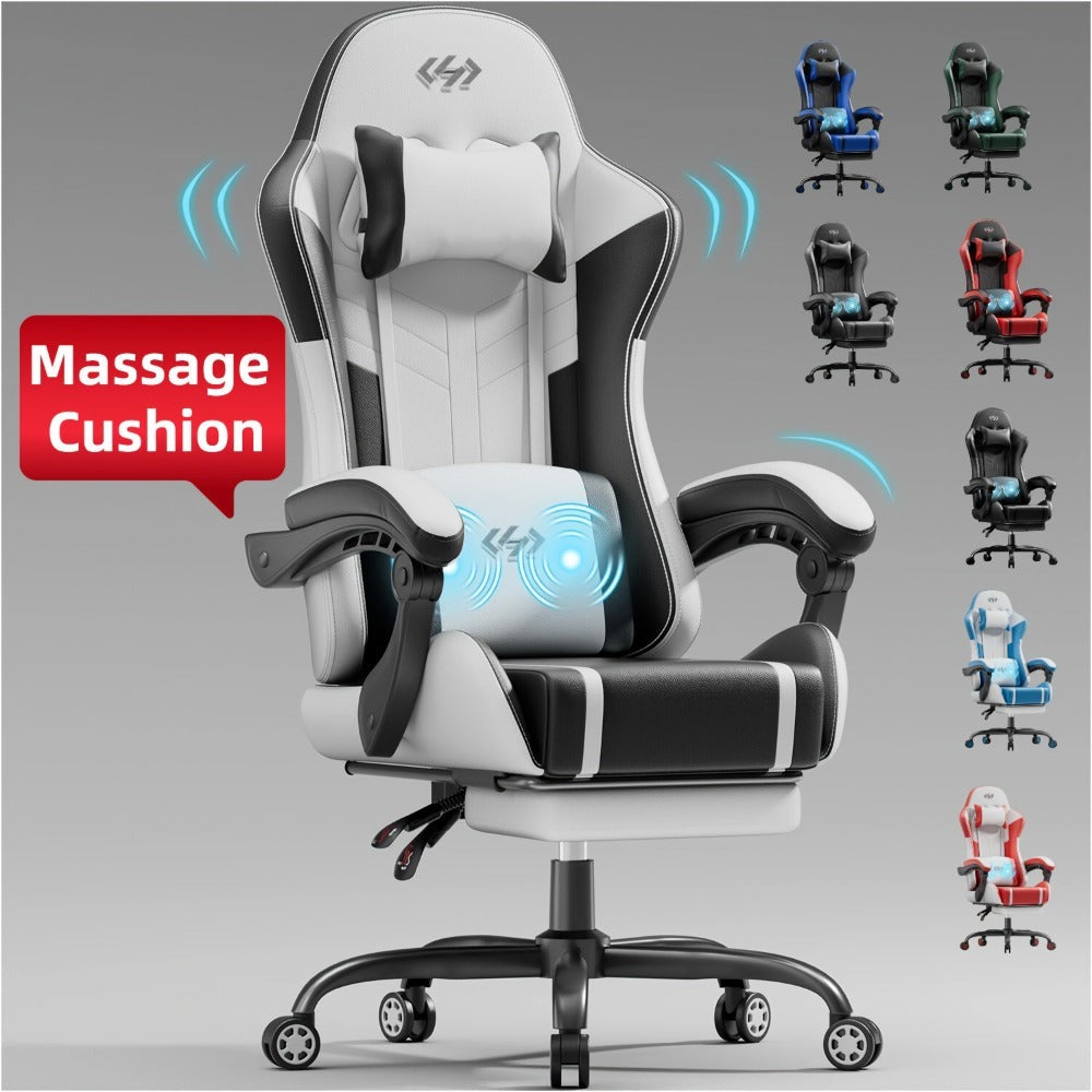 Silla Gaming con Cojín de Resortes de Bolsillo, Silla de Computadora Ajustable en Altura, Silla Ergonómica para Adultos con Soporte Lumbar de Masaje, Silla con Función Giratoria, para Gaming u Oficina