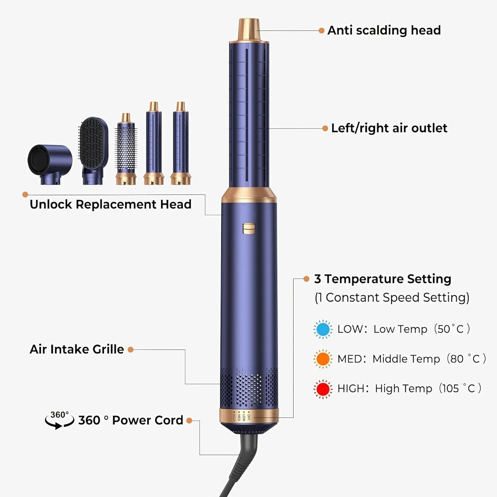 Kit de secador de pelo UKLISS 5 en 1, 1000W, con difusor, rizador automático, alisado y peinado, secador de pelo para baño, cepillo térmico de aire desmontable, rizador de aire, envolvente para rizar, herramienta de alisado de cabello, regalo de San Valen