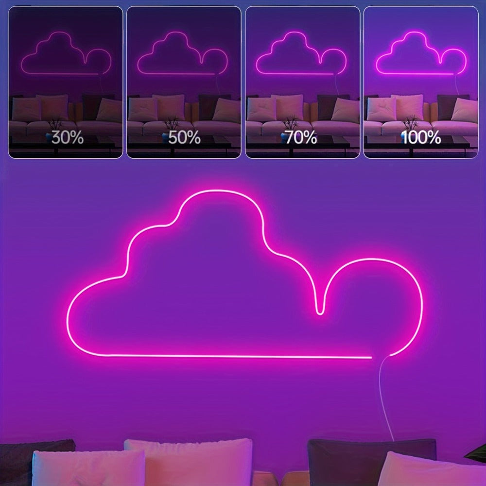 Tira de luz LED neón regulable de 5/10 metros, función, tira de luz neón RGB para juegos con sincronización de música controlada por aplicación, fuente de alimentación estándar europeo, adecuada para uso en interiores, cocina, sala de estar, techo de dorm