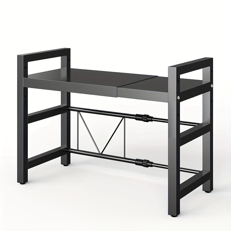 Estante de microondas ajustable y expandible - Estante de encimera de acero al carbono resistente para almacenamiento de cocina, utensilios y organizador de vajilla, ancho ajustable de 40-64 cm, altura ajustable de 32-2 cm - Diseño que ahorra espacio para