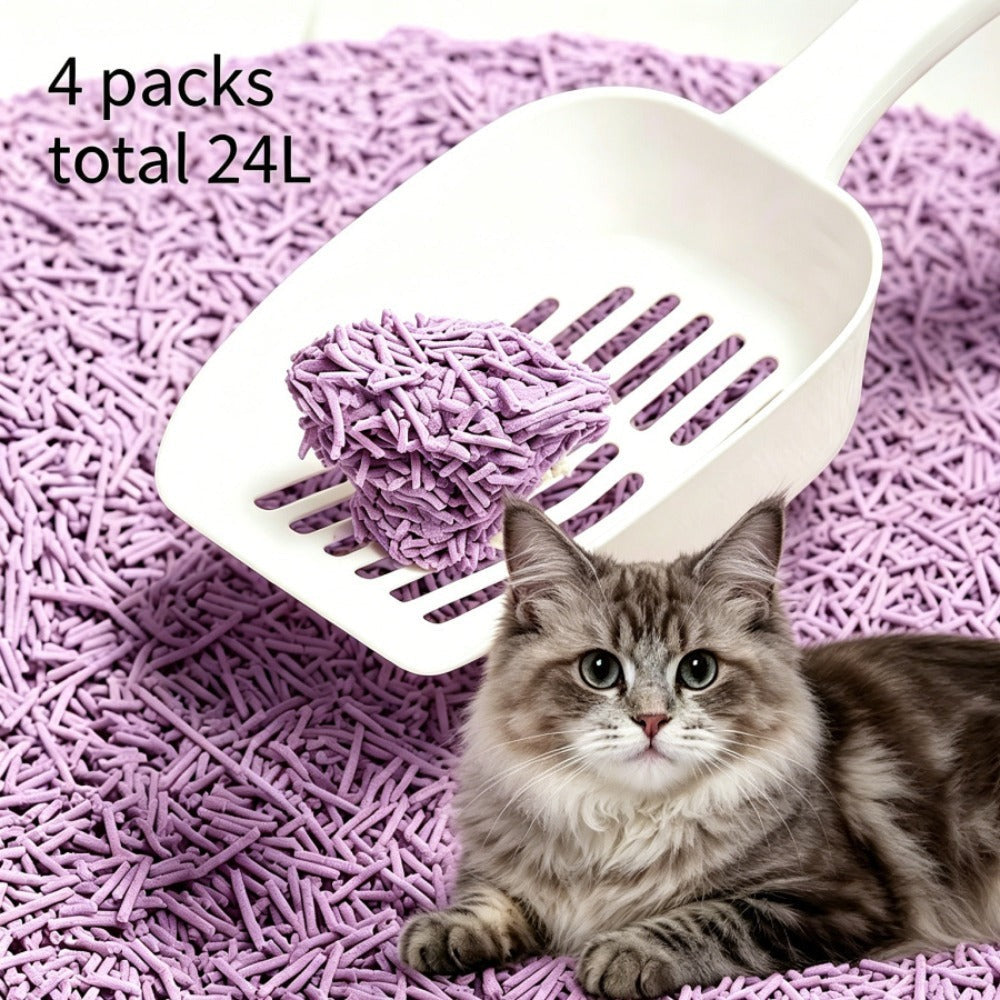 Arena para gatos de tofu, buena aglomeración, rápida absorción de agua, muy poco polvo, absorbe olores, sabor original, sabor a limón, sabor a lavanda, sabor a té verde, sabor a talco, 4 paquetes, un total de 24L.
