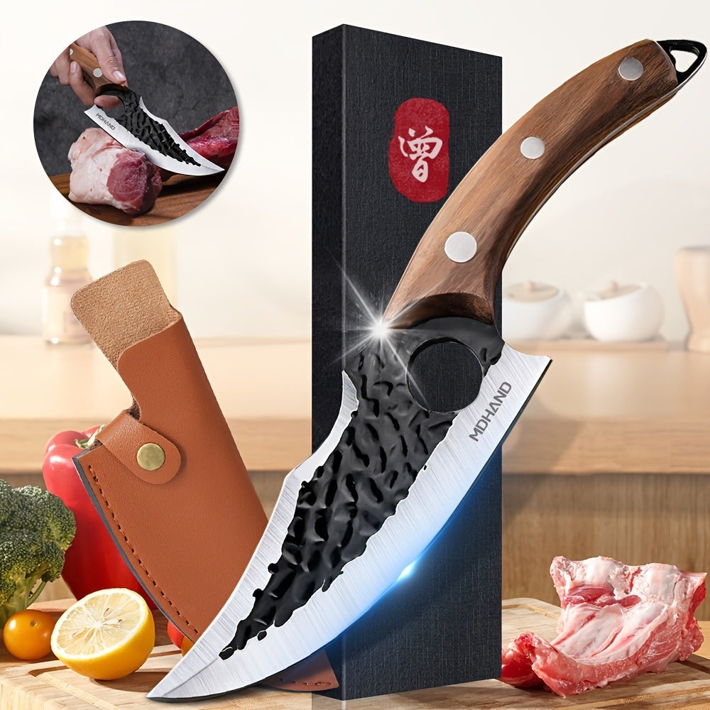 Machete deshuesador multifuncional de 27.94 cm con agujero, hoja afilada, acero inoxidable, mango cómodo, apto para cocina, exteriores, pesca, barbacoa, puede cortar carne, pescado, verduras, frutas, deshuesar