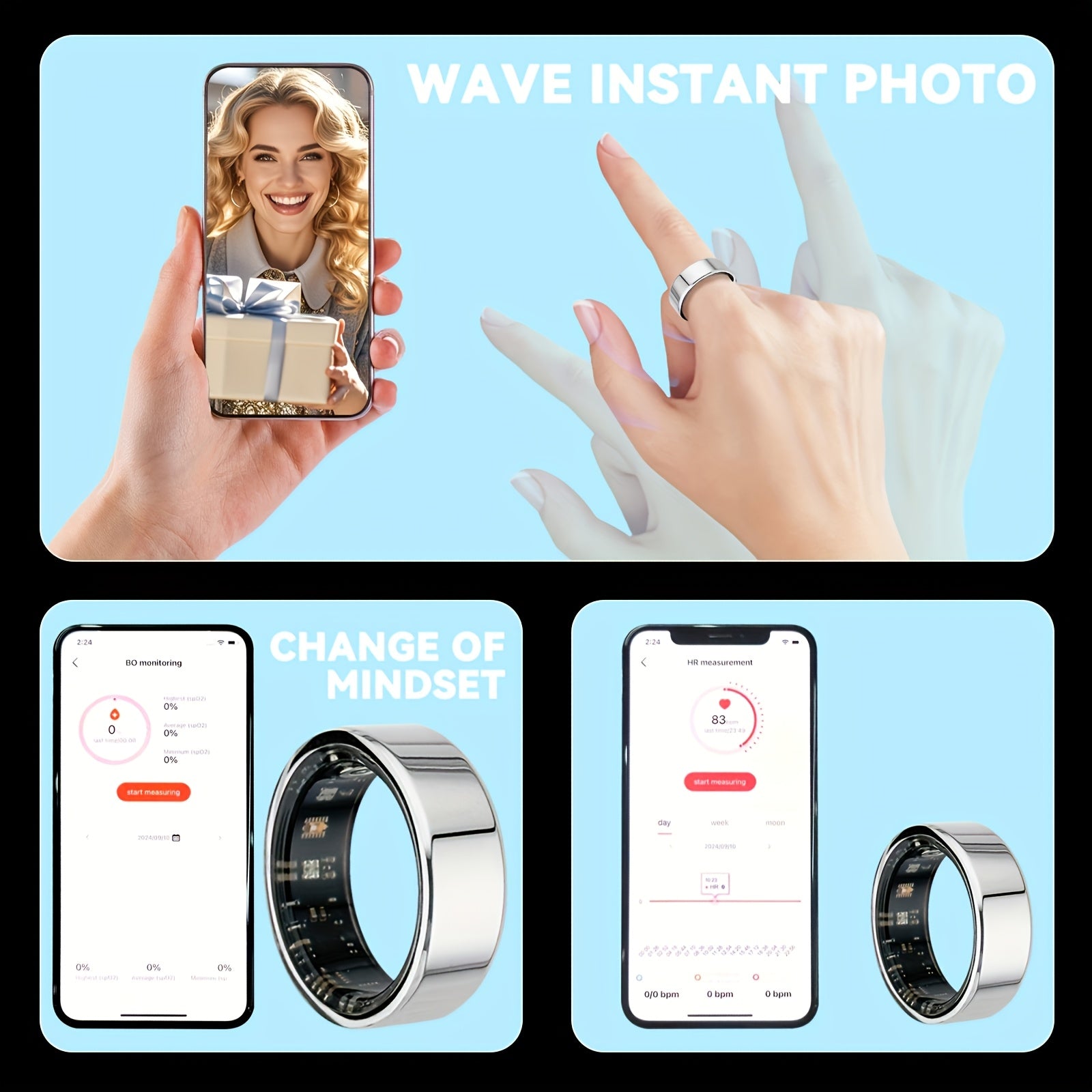 [dukou] Nuevo Anillo Inteligente con Compartimento de Carga, Fitness, Pasos, Distancia, Calorías, Sueño, Ejercicio, Compatible con iPhone y Android, Carga USB, Regalo Ideal para San Valentín/Año Nuevo