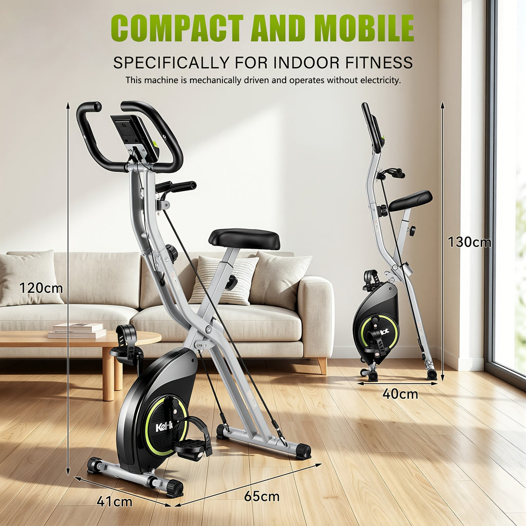 Bicicleta de Ejercicio Plegable, Bicicleta de Ejercicio para Casa con App, Altura Ajustable en 8 Posiciones, Resistencia Incluida, Bicicleta de Ejercicio Plegable con LCD y APP, Resistencia Magnética Silenciosa, Monitor de Frecuencia Cardíaca, Bicicleta d