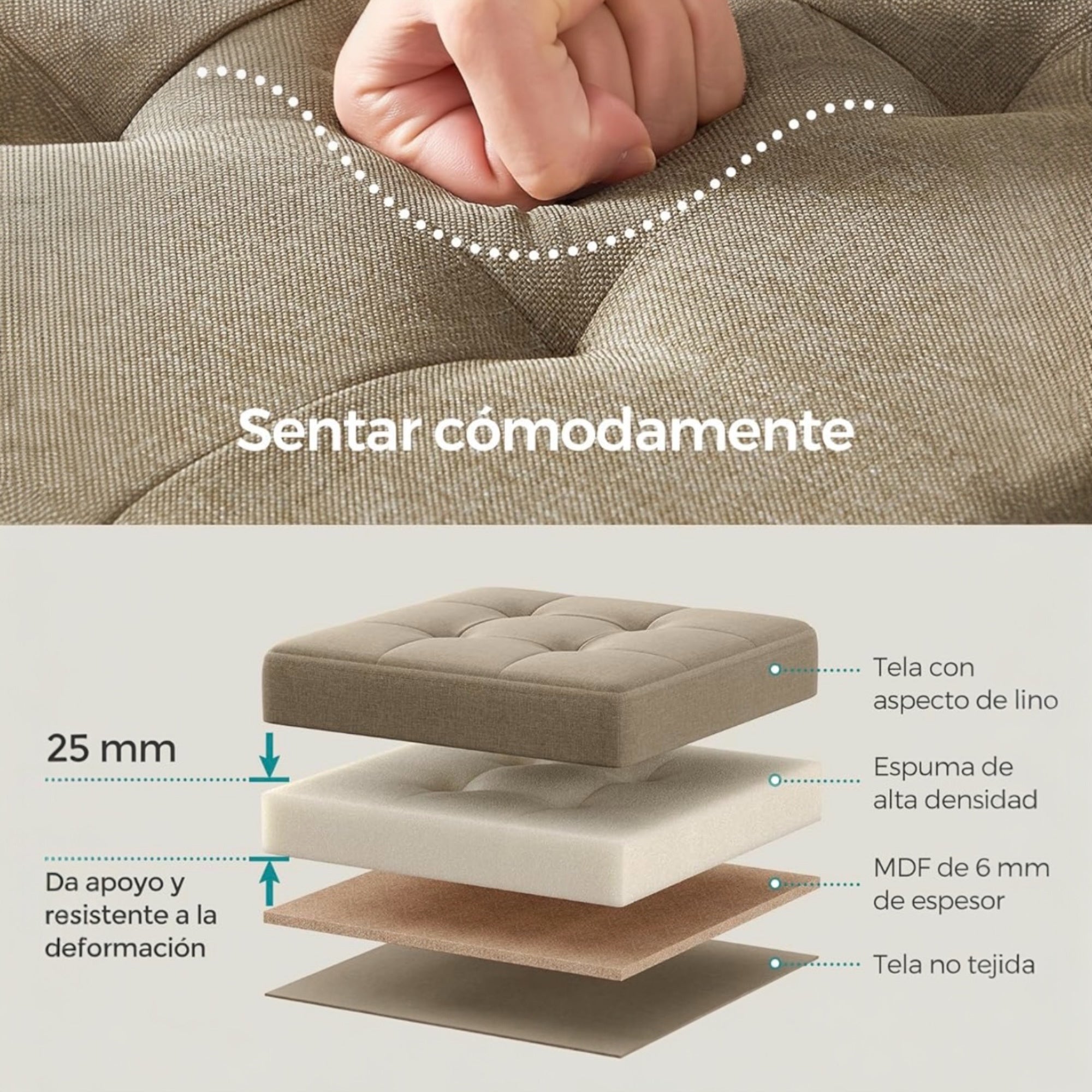 Puff o Banco de almacenaje Plegable | Taburete Reposapiés Otomana | Baúl de Almacenamiento | Taburete Reposapiés.para Cama, Dormitorio, salón, Comedor o Recibidor | 38x38x38cm | Soporta 300kg.