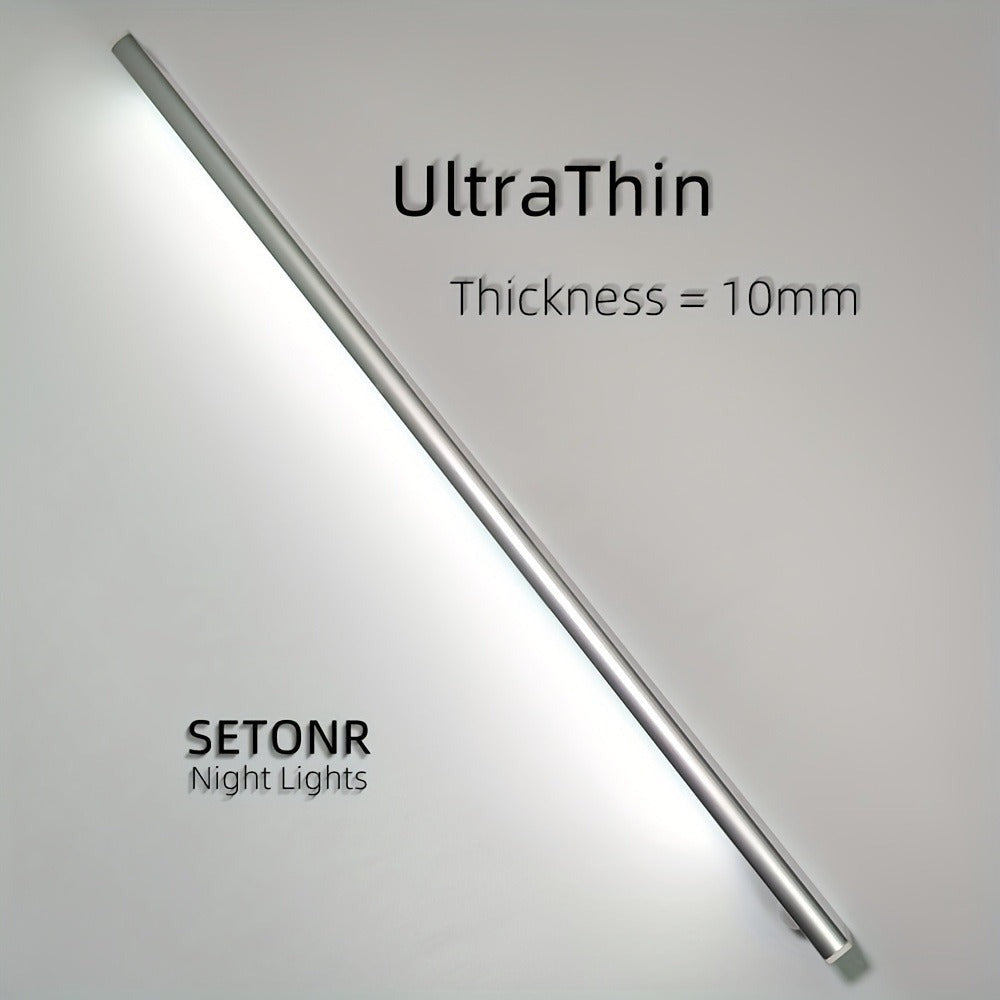 Luces LED para bajo mueble Setonr con carcasa de aleación de aluminio, luz con sensor de movimiento a pilas recargables para uso en interiores, luces magnéticas regulables para armario, iluminación inalámbrica para bajo mostrador para cocina, escaleras, d