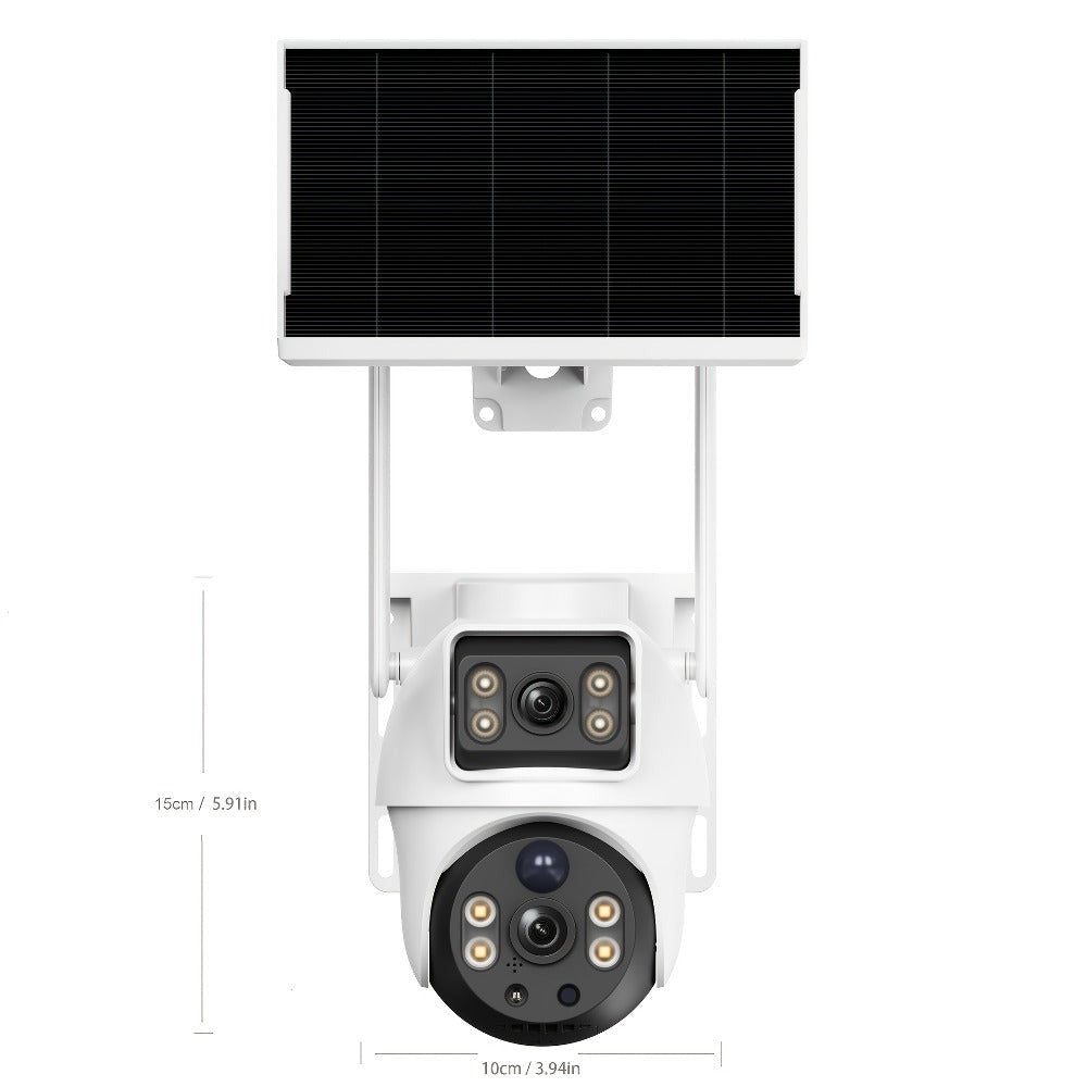 Cámara de seguridad XIAOVV de doble lente y doble pantalla, cámara de seguridad inteligente con energía solar, monitoreo PTZ giratorio de 360°, equipada con panel solar y batería, detección de movimiento, visión nocturna en color, adecuada para hogar/nego