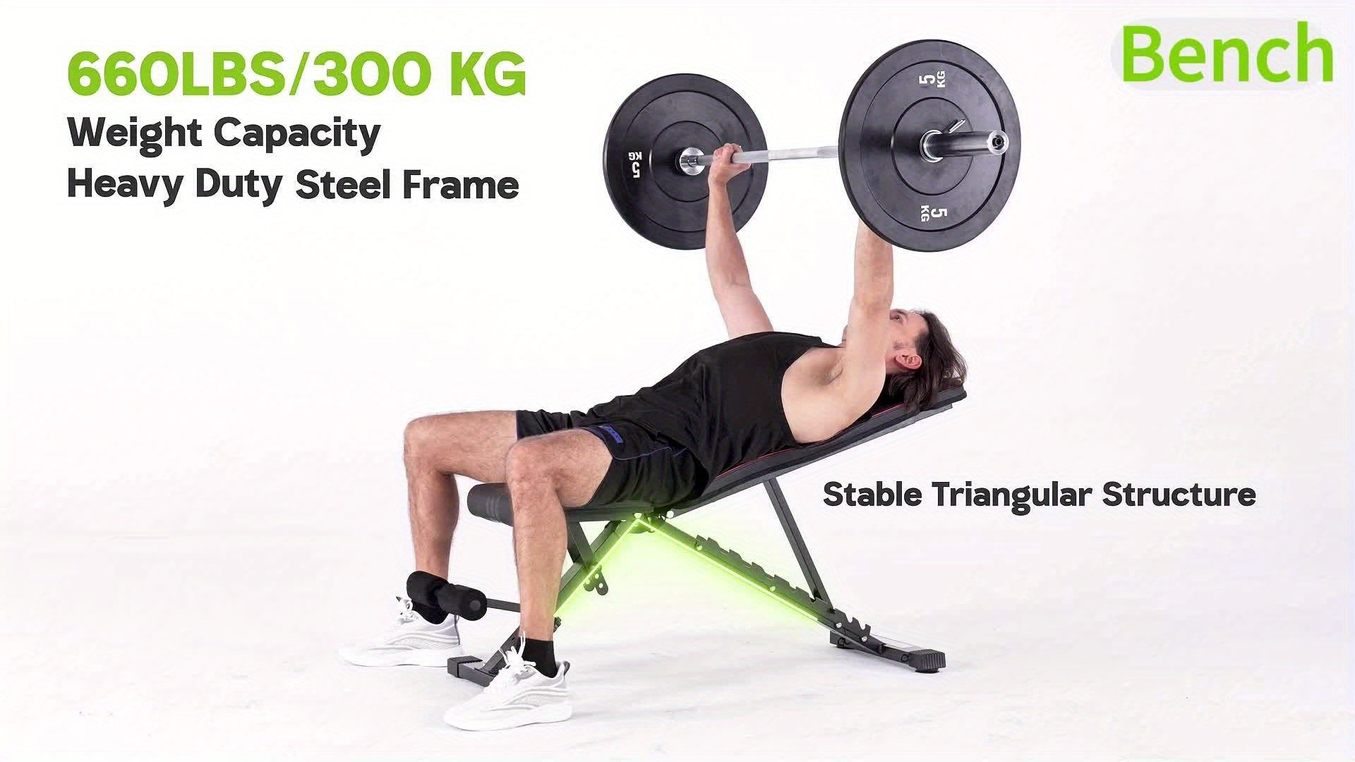 Banca Plegable con Capacidad de 299.37 KG - Banco Ajustable para Gimnasio en Casa, Entrenamiento Completo del Cuerpo con Soporte para Cabeza y Columna Vertebral, Ideal para Navidad y Acción de Gracias