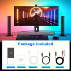 Barra de Sonido Estéreo para Smart TVs, Subwoofer sin varillas 2 en 1, Sistemas de Cine en Casa, Mejora de Graves, Conectividad Inalámbrica, TF, AUX, FM, RCA, TWS, Batería Recargable Integrada de 2000mAh, Compatible con Reproductor de DVD, TV, Computadora