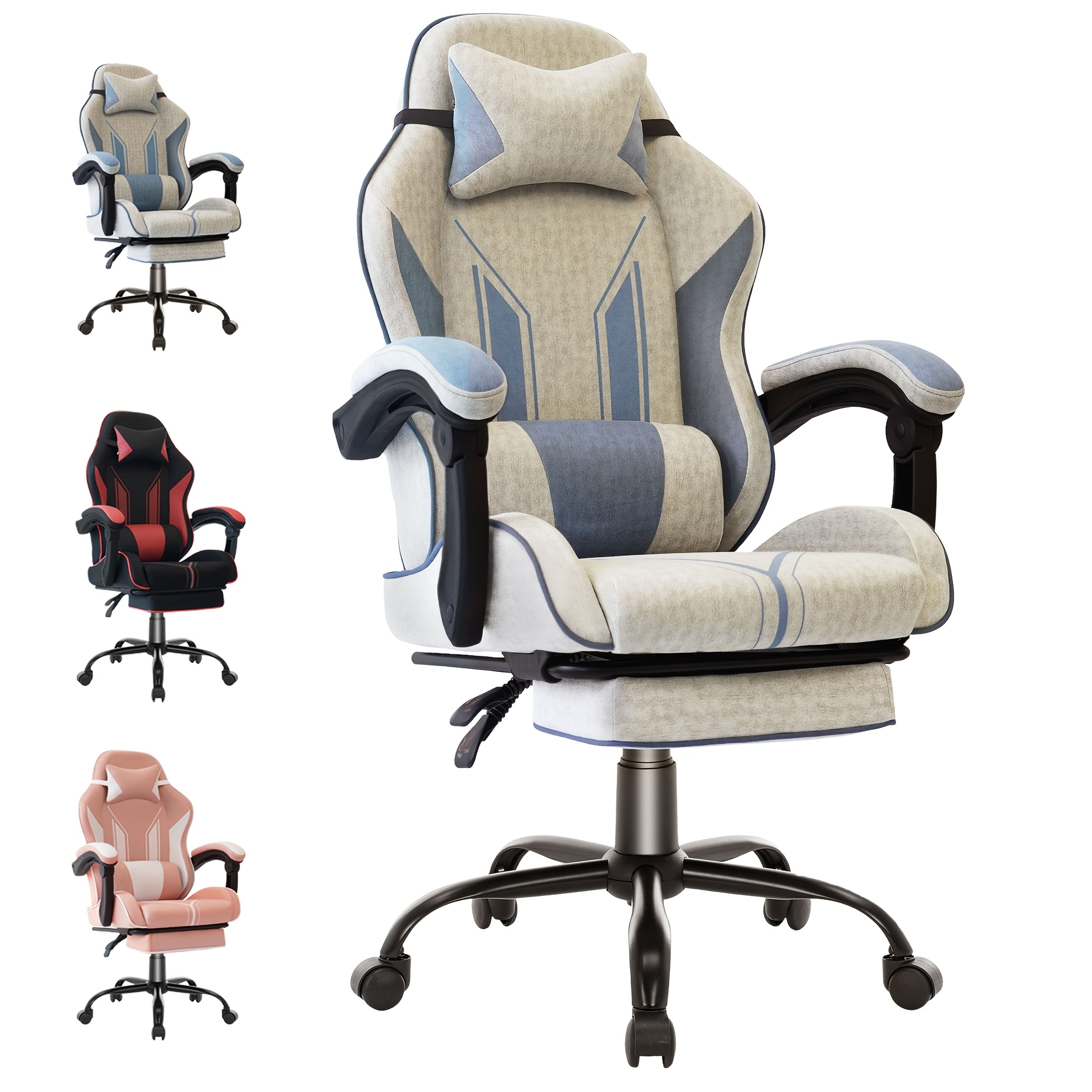 Silla Gaming Ergonómica con Reposapiés y Soporte Lumbar Ajustable, Ideal para Adultos en la Oficina en Casa o Configuración de Gaming - Color Gris
