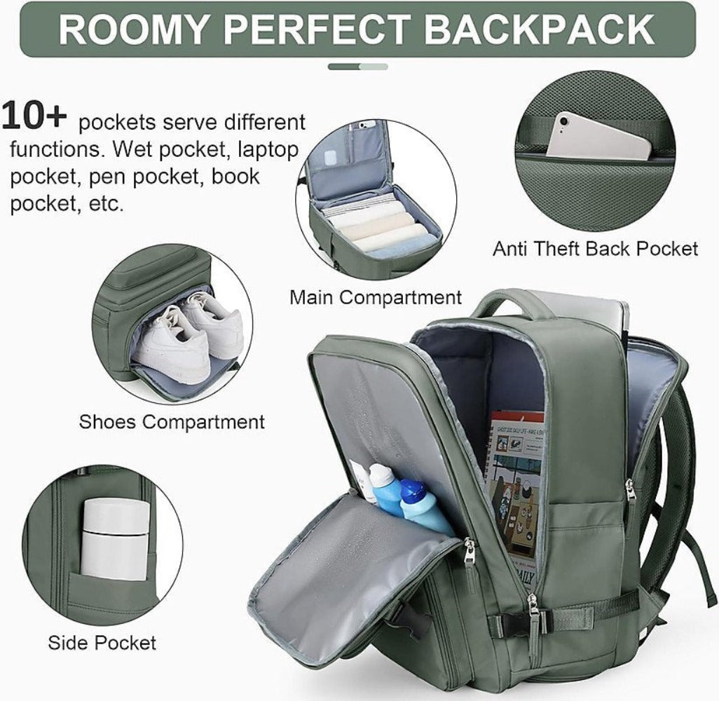 Mochila de Viaje para Cabina de Avion 45x32x18 para Vuelo Barato Equipaje de Mano y Espaciosa con Compartimento para Zapatos y Mochila Antirrobo Multifuncional para Viajes 2210.Travel Bag, Antirrobo, Negro, Bolsa de viaje